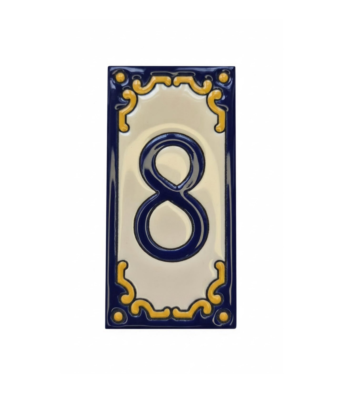 Hand-painted Jacho Midnight Blue Ceramic Number Tiles 11 x 5.5cm & Metal Frames