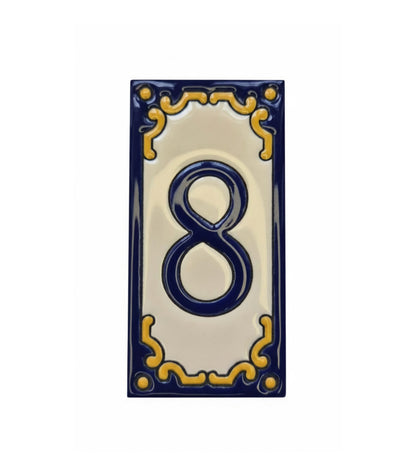 Hand-painted Jacho Midnight Blue Ceramic Number Tiles 11 x 5.5cm & Metal Frames