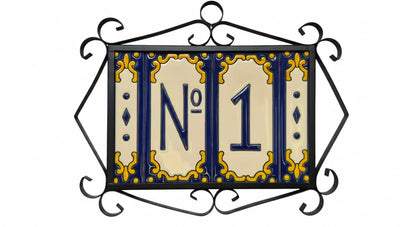 Hand-painted Jacho Midnight Blue Ceramic Number Tiles 11 x 5.5cm & Metal Frames