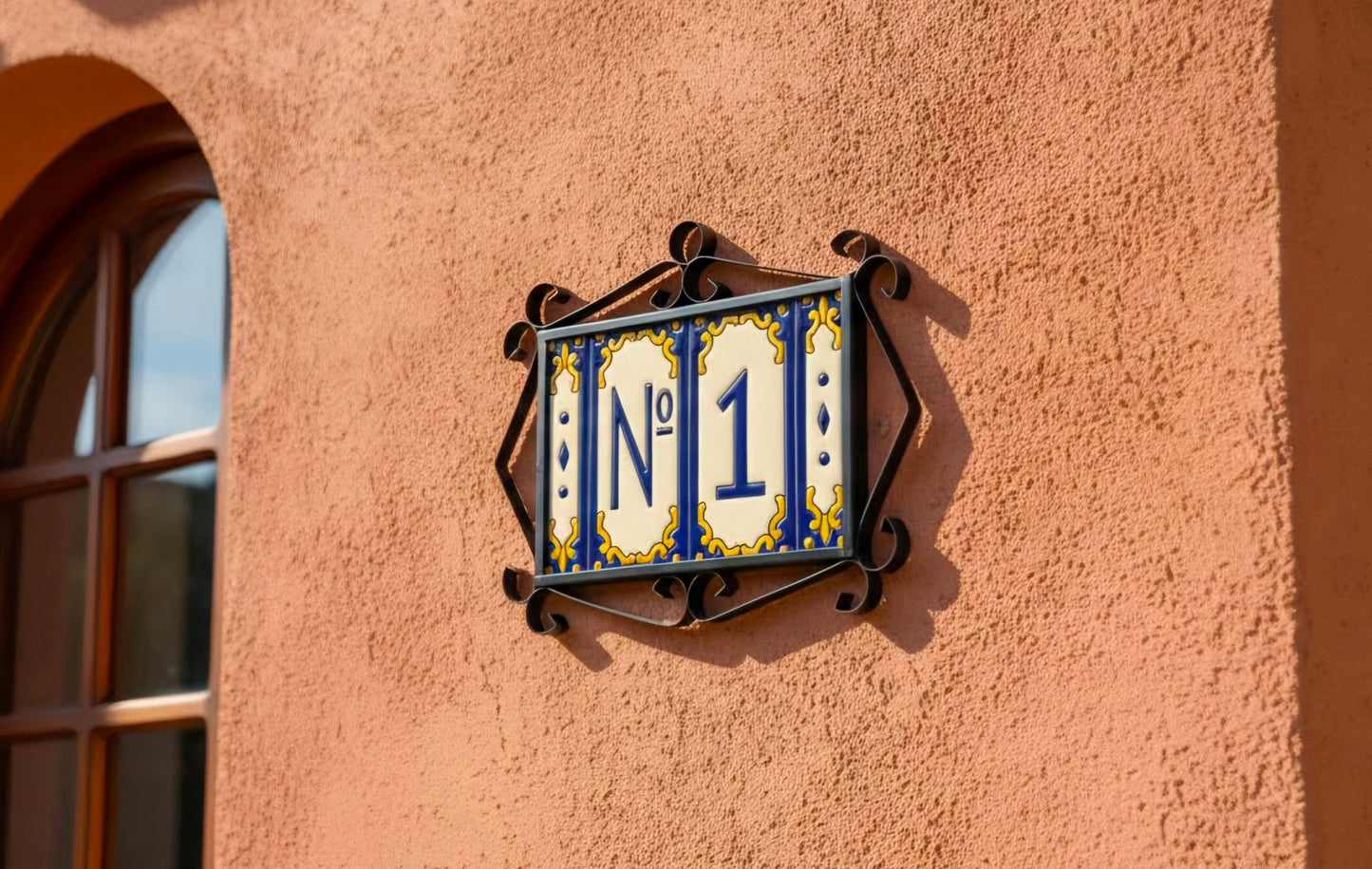 Hand-painted Jacho Midnight Blue Ceramic Number Tiles 11 x 5.5cm & Metal Frames