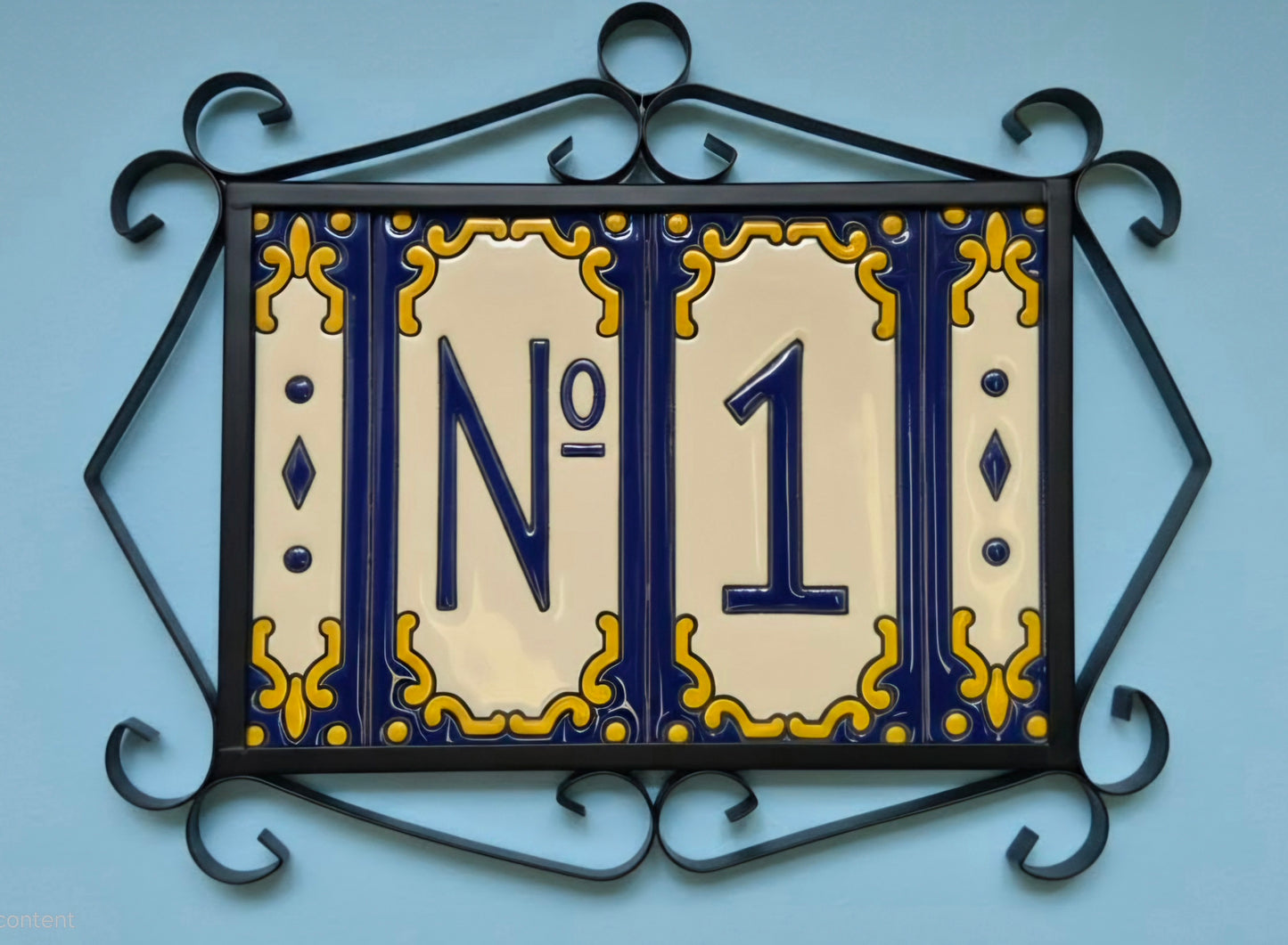 Hand-painted Jacho Midnight Blue Ceramic Number Tiles 11 x 5.5cm & Metal Frames