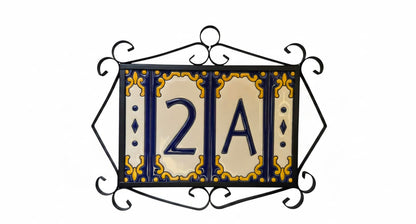 Hand-painted Jacho Midnight Blue Ceramic Number Tiles 11 x 5.5cm & Metal Frames