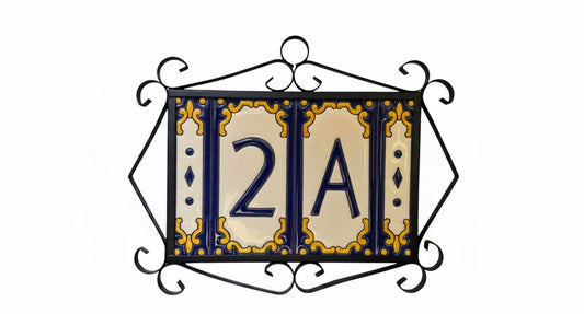 Hand-painted Jacho Midnight Blue Ceramic Number Tiles 11 x 5.5cm & Metal Frames