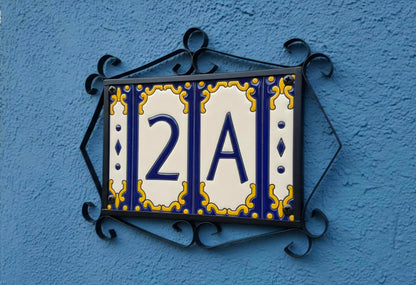 Hand-painted Jacho Midnight Blue Ceramic Number Tiles 11 x 5.5cm & Metal Frames