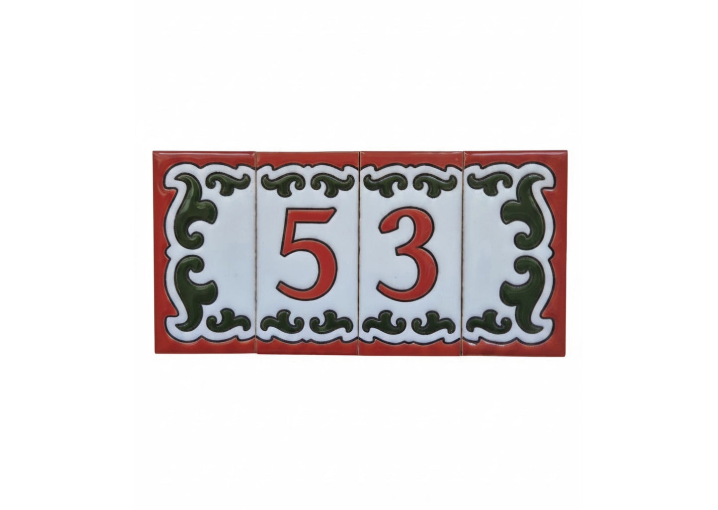 Hand-painted Daniela-6 Red & Green Ceramic Number Tiles 7.5 x 3.7cm