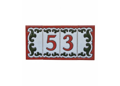 Hand-painted Daniela-6 Red & Green Ceramic Number Tiles 7.5 x 3.7cm