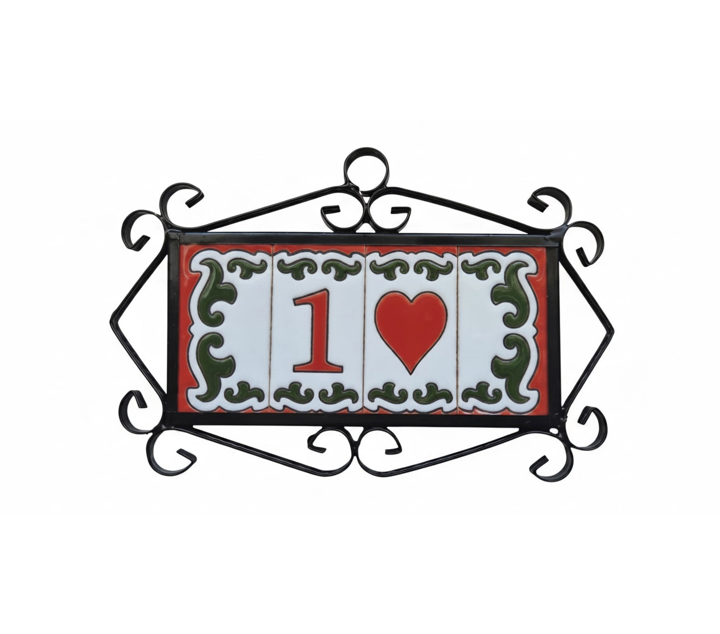 Hand-painted Daniela-6 Red & Green Ceramic Number Tiles 7.5 x 3.7cm
