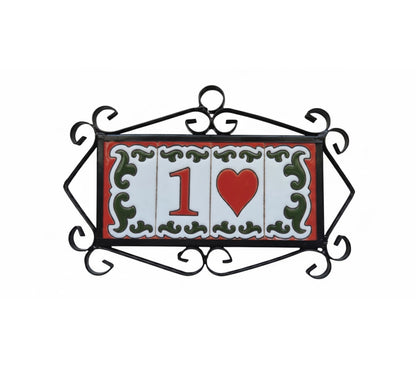 Hand-painted Daniela-6 Red & Green Ceramic Number Tiles 7.5 x 3.7cm