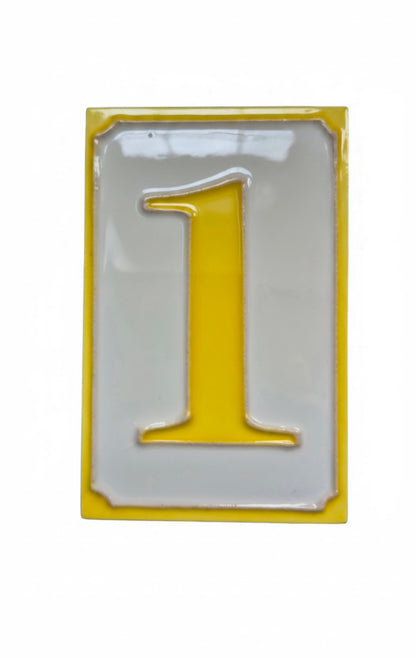 Hand-painted Simple Yellow Ceramic Numbers Tiles 11 x 7cm