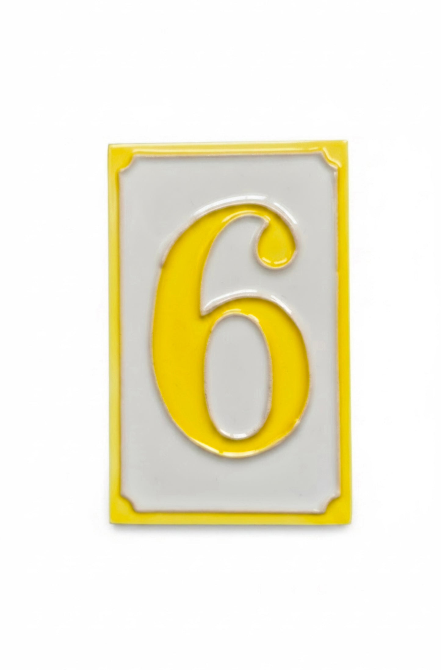 Hand-painted Simple Yellow Ceramic Numbers Tiles 11 x 7cm
