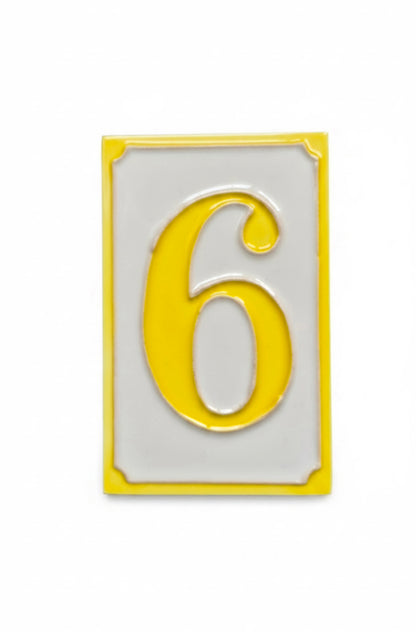 Hand-painted Simple Yellow Ceramic Numbers Tiles 11 x 7cm