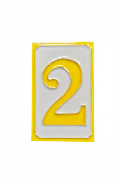 Hand-painted Simple Yellow Ceramic Numbers Tiles 11 x 7cm