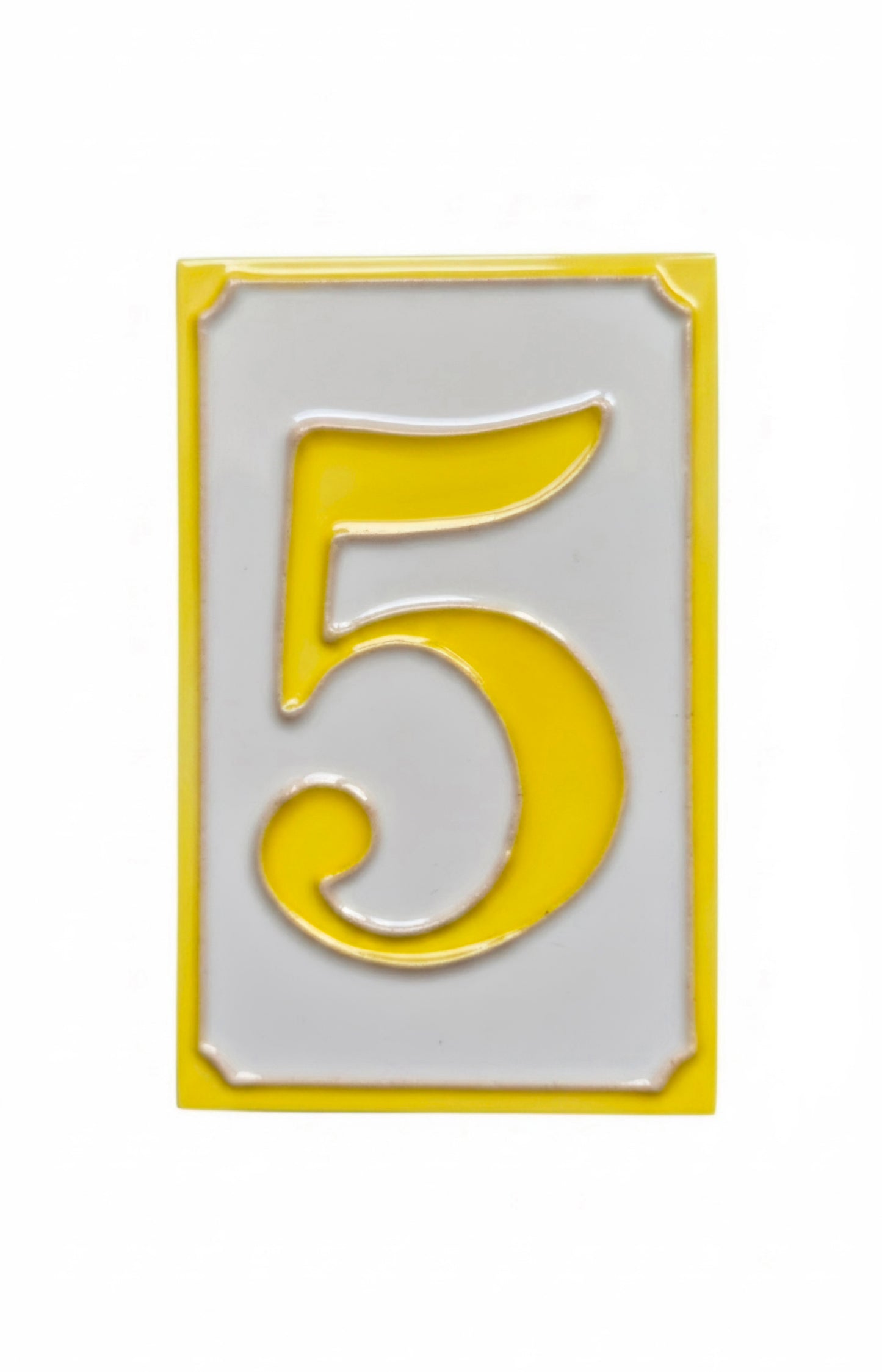 Hand-painted Simple Yellow Ceramic Numbers Tiles 11 x 7cm