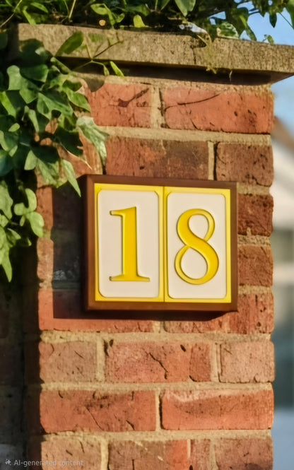 Hand-painted Simple Yellow Ceramic Numbers Tiles 11 x 7cm