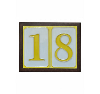 Hand-painted Simple Yellow Ceramic Numbers Tiles 11 x 7cm