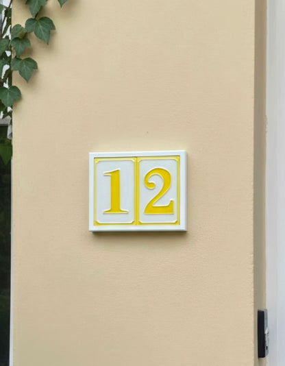 Hand-painted Simple Yellow Ceramic Numbers Tiles 11 x 7cm