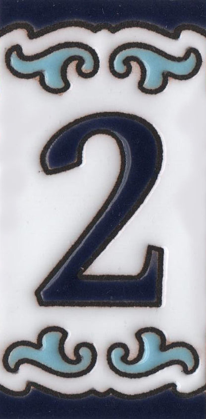 Blue & White Mini-house Ceramic Number Tiles 7.5 x 3.7cm | Optional frames | MD-04