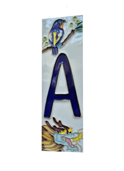 Hand-painted Oriental-themed ceramic house numbers tiles 15 x 4.8 cm