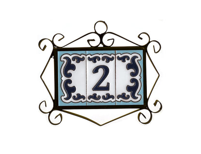 Spanish Hand-Painted Ceramic House Number Tiles | MD-02 | 7.5x3.7cm