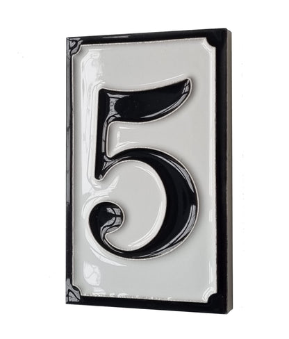 Hand-painted Italian-styled Black and White Ceramic House Number Tiles 11 x 7 cm