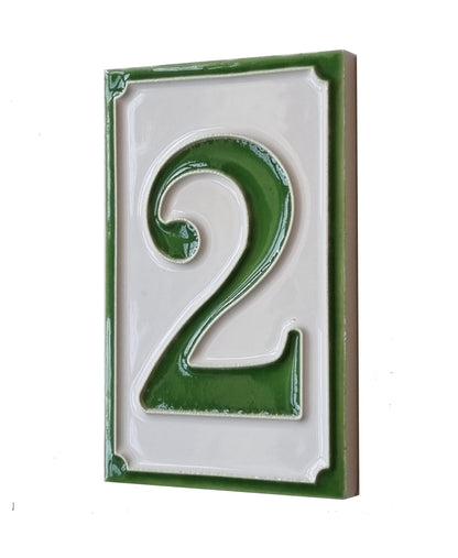 House Numbers Hand-painted Italian Ceramic Numbers Tiles Simple Green Design, Tile Size: 11cm x 7cm
