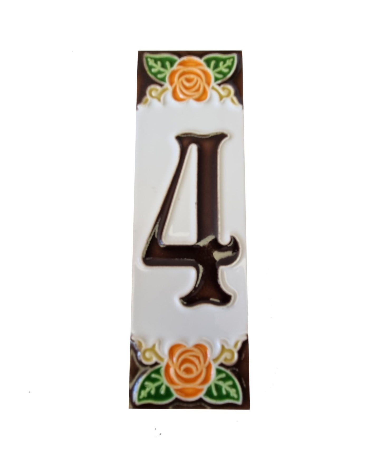 Italian Orange Rose Hand-painted Ceramic House Number Tiles 15 x 4.8cm