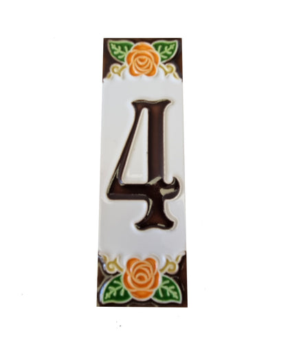 Italian Orange Rose Hand-painted Ceramic House Number Tiles 15 x 4.8cm
