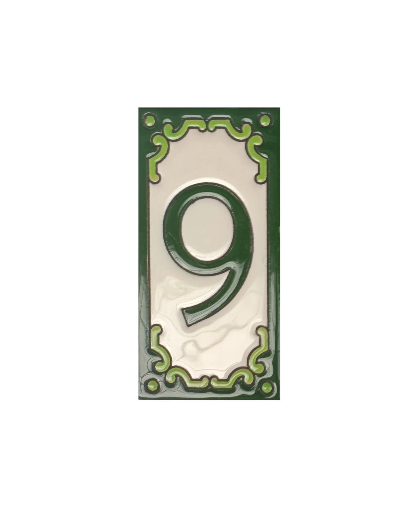 Hand-Painted Jacho Green House Number Tiles 11 x 5.5 cm