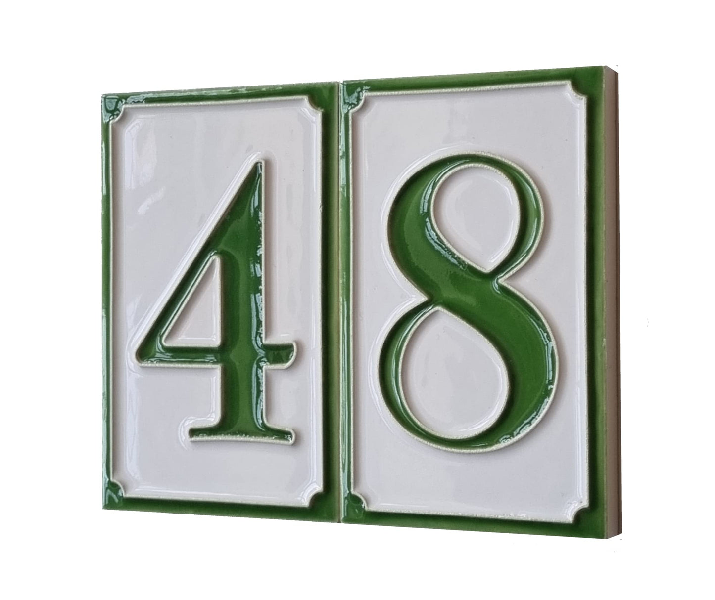 House Numbers Hand-painted Italian Ceramic Numbers Tiles Simple Green Design, Tile Size: 11cm x 7cm