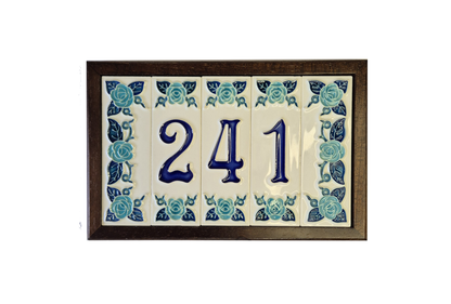 Italian Ceramic Blue Rose House Number Tiles 10 x 3.3cm | Hand-painted Numbers |