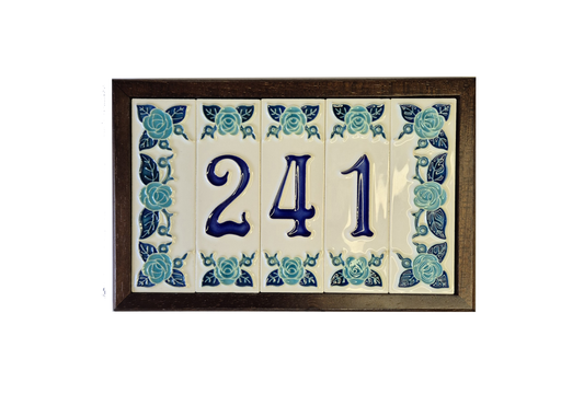 Italian Ceramic Blue Rose House Number Tiles 10 x 3.3cm | Hand-painted Numbers |