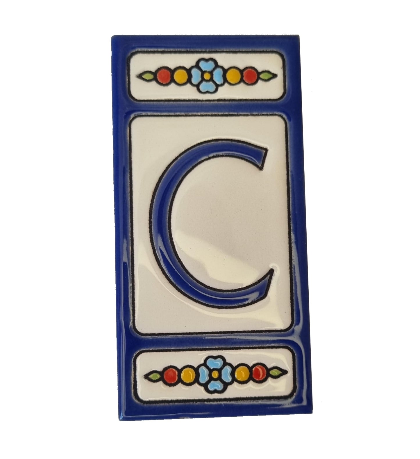 Atalaya m-7 Blue Hand-Painted Ceramic House Number Tiles 11 x 5.5cm