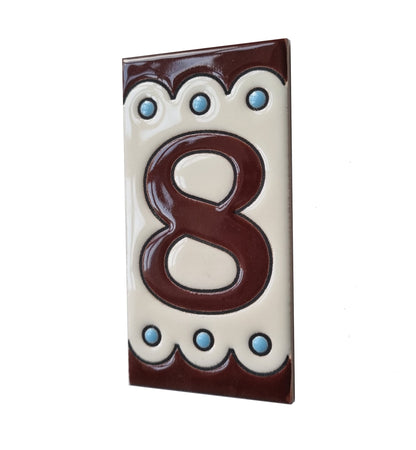 Soto M-8 Spanish Hand-painted Ceramic house number tiles 11 x 5.5 cm or 2.16 x 4.33"