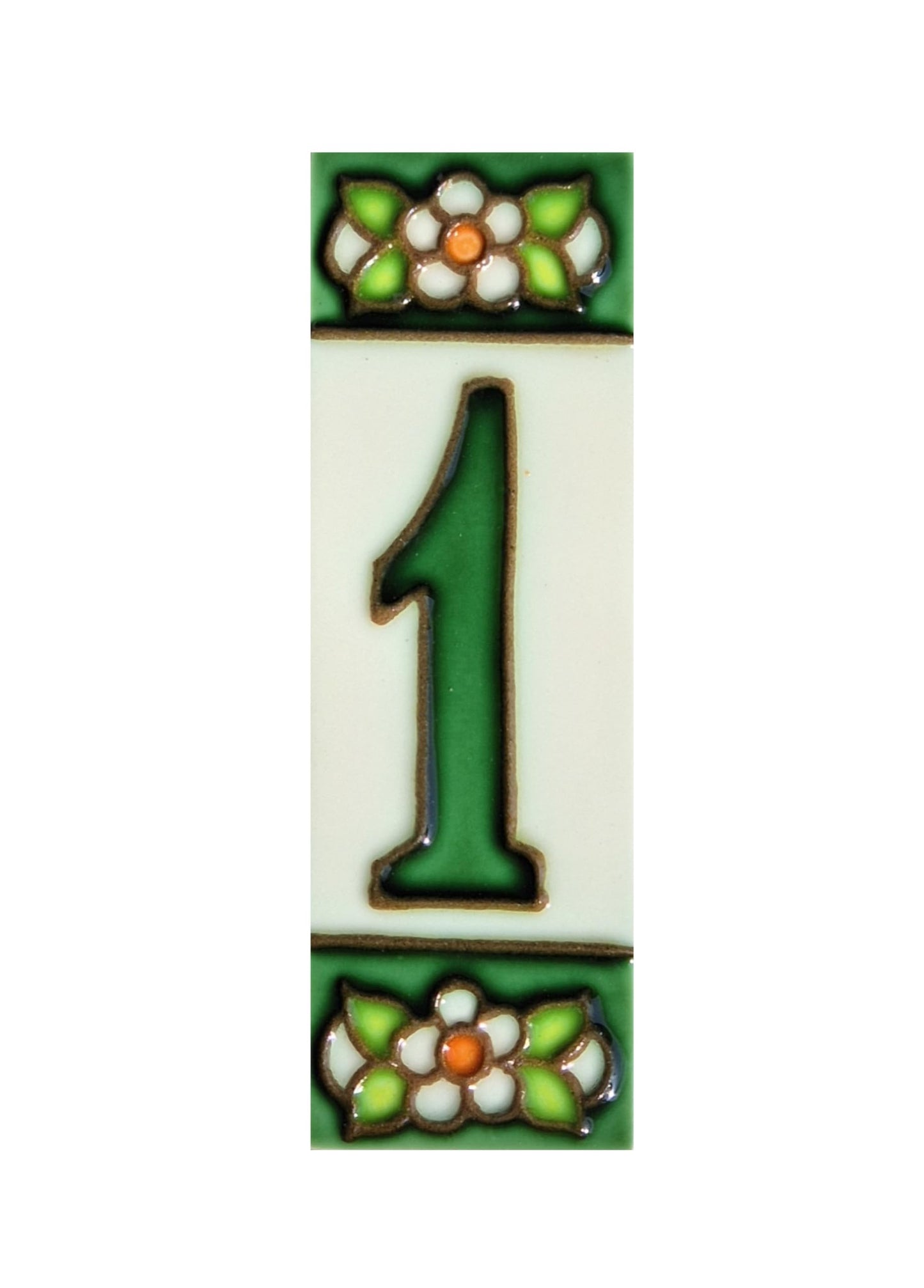 Hand-painted Green Floral House Number Tiles 10 x 3.3 cm