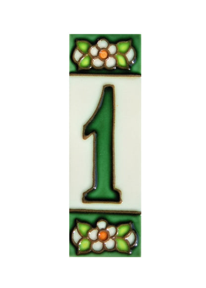 Hand-painted Green Floral House Number Tiles 10 x 3.3 cm