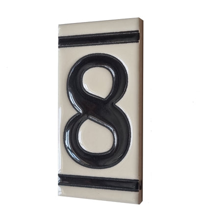 French White Classic Hand-Painted House Number Tiles 4.3' x 2.2' 11 x 5.5cm & Optional Metal Frames
