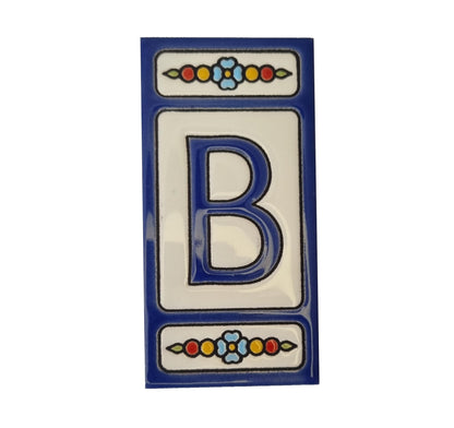 Atalaya m-7 Blue Hand-Painted Ceramic House Number Tiles 11 x 5.5cm
