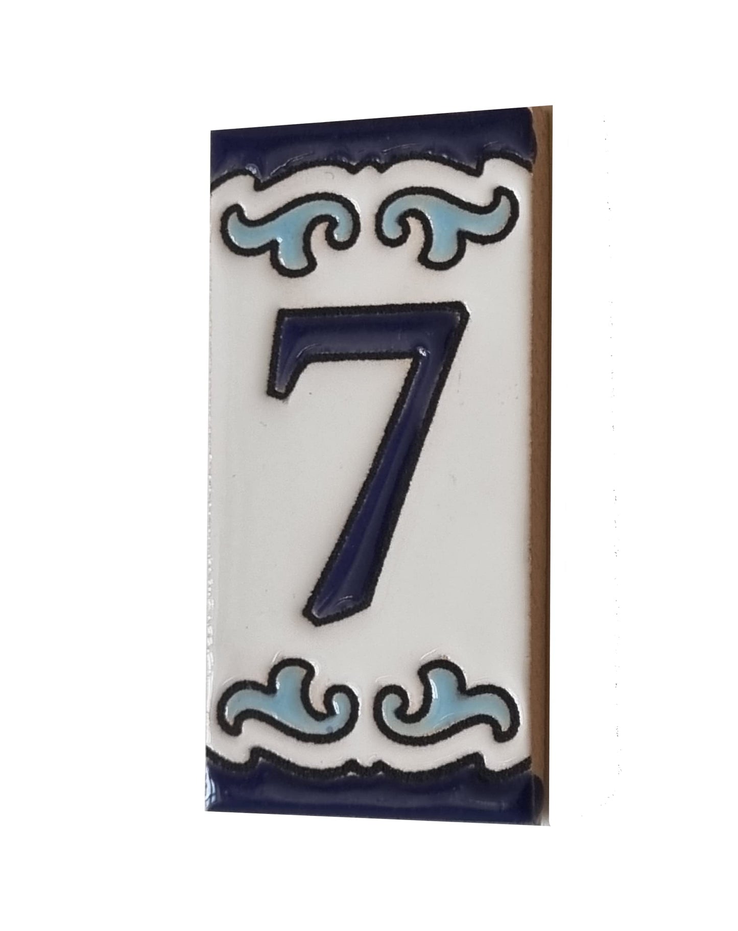 Blue & White Mini-house Ceramic Number Tiles 7.5 x 3.7cm | Optional frames | MD-04