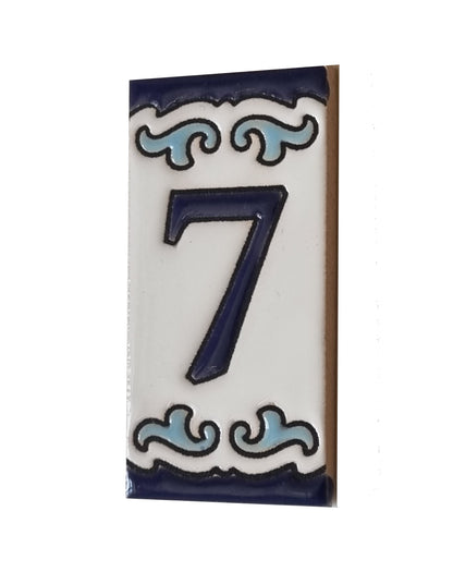 Blue & White Mini-house Ceramic Number Tiles 7.5 x 3.7cm | Optional frames | MD-04