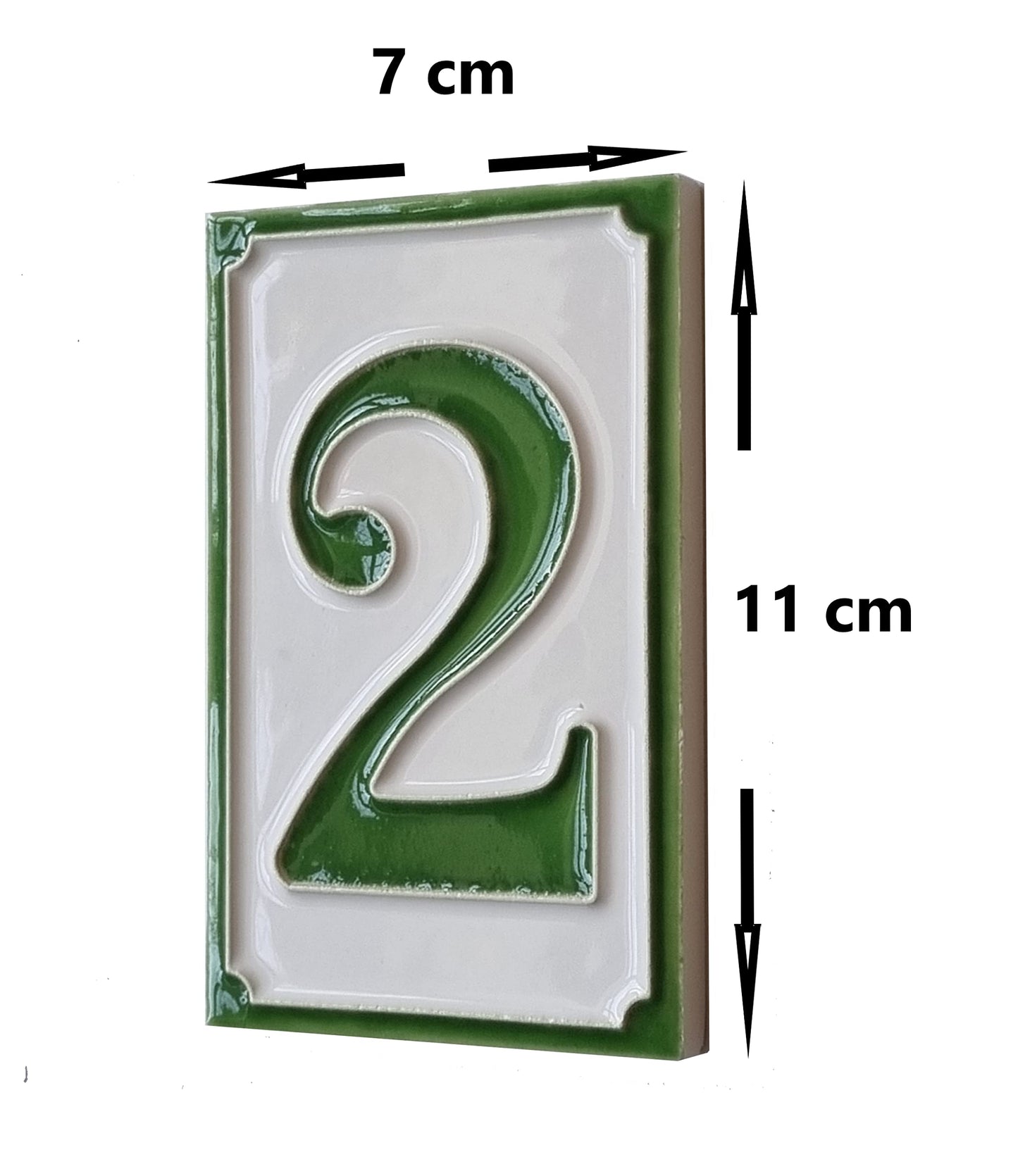 House Numbers Hand-painted Italian Ceramic Numbers Tiles Simple Green Design, Tile Size: 11cm x 7cm