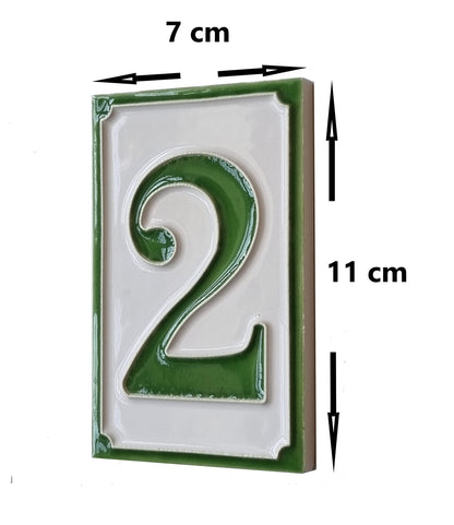 House Numbers Hand-painted Italian Ceramic Numbers Tiles Simple Green Design, Tile Size: 11cm x 7cm