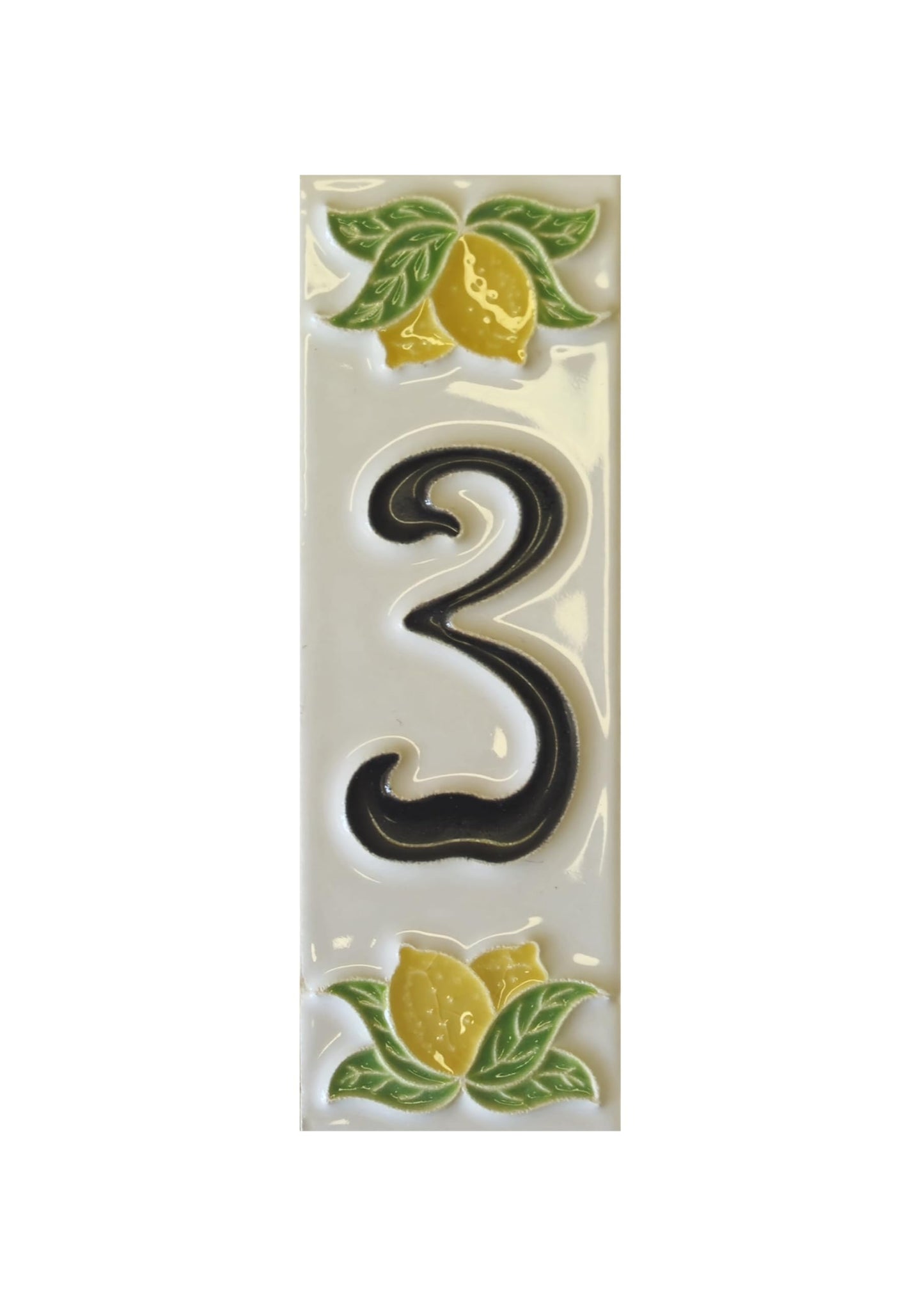 Italian hand-painted lemon ceramic house number tiles with black fonts 10 x 3.3 cm