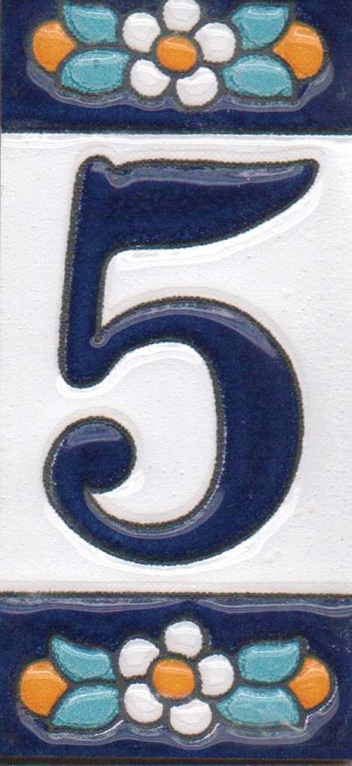 Ceramic House Tile Numbers & Letters, Blue Floral Design, 7.5cm x 3.5cm, 2 to 10 Frames