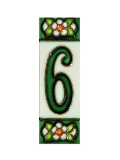 Hand-painted Green Floral House Number Tiles 10 x 3.3 cm