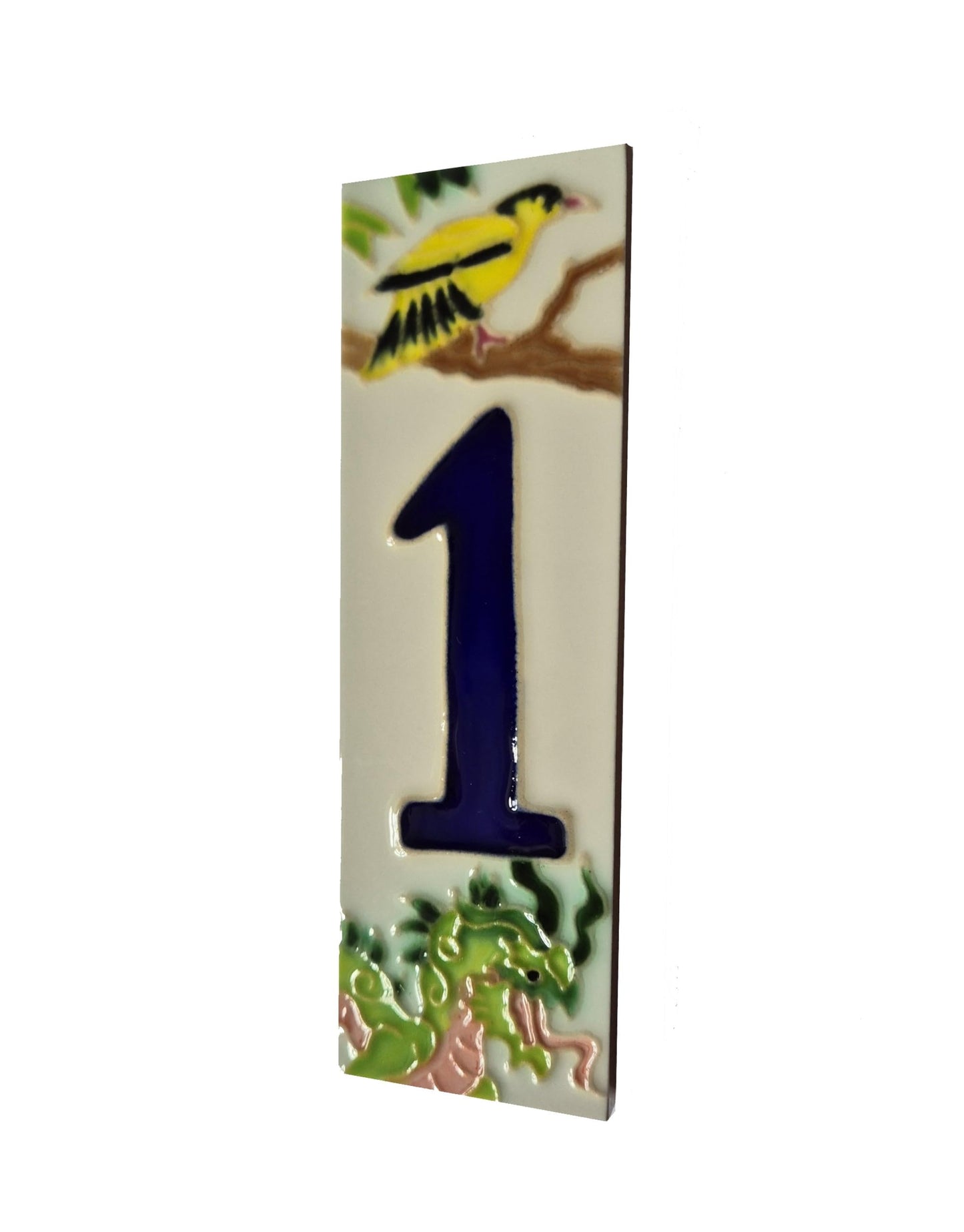 Hand-painted Oriental-themed ceramic house numbers tiles 15 x 4.8 cm