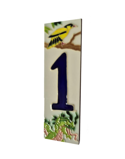 Hand-painted Oriental-themed ceramic house numbers tiles 15 x 4.8 cm