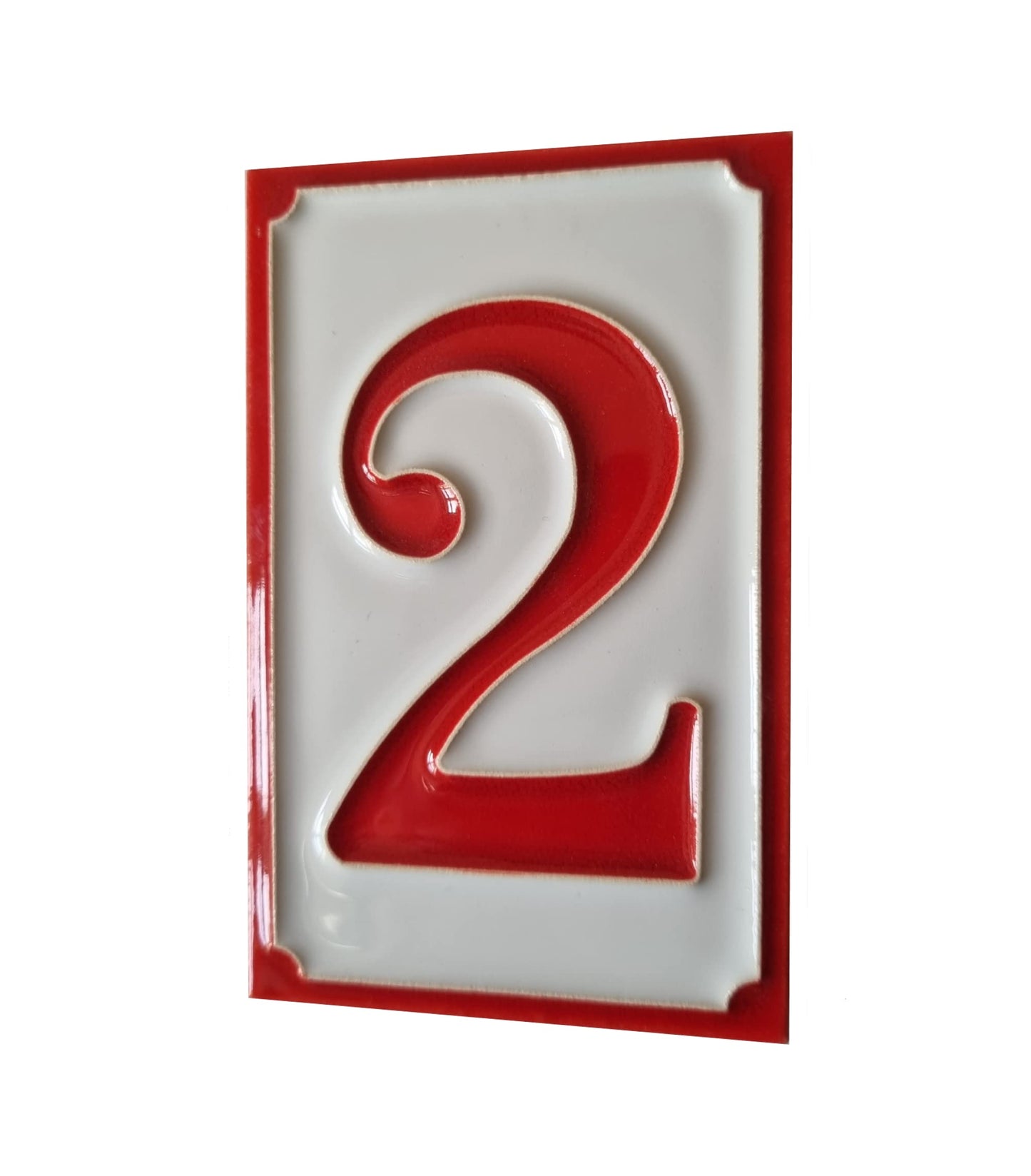 Italian hand-painted red ceramic house number tiles 11 x 7cm optional hardwood frames