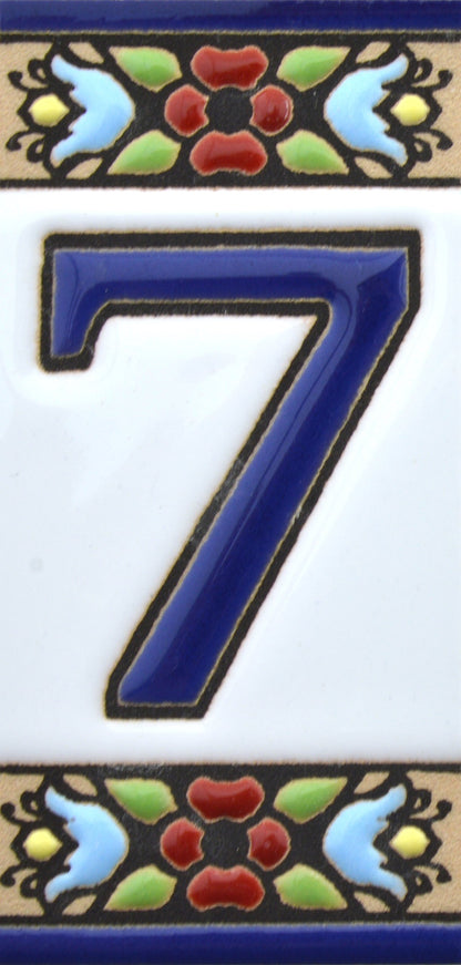 Hand-painted floral house number & letter tiles 2,87" x 1,38" 7.5 x 3.5 cm