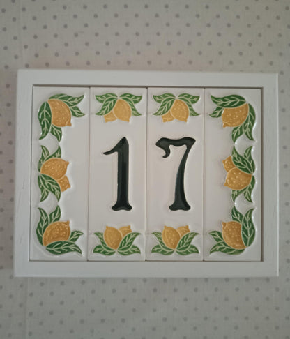 Italian hand-painted lemon ceramic house number tiles with black font 15 x 4.8 cm