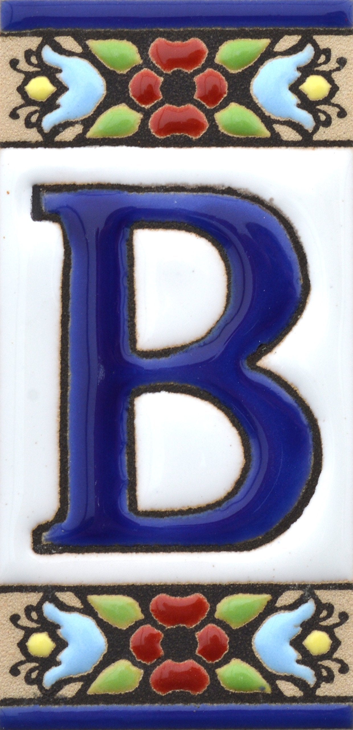 Hand-painted floral house number & letter tiles 2,87" x 1,38" 7.5 x 3.5 cm